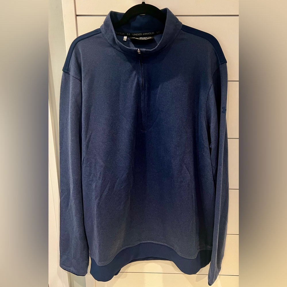 Under Armour Men's Navy Blue Ribbed Quarter Zip Up Pullover